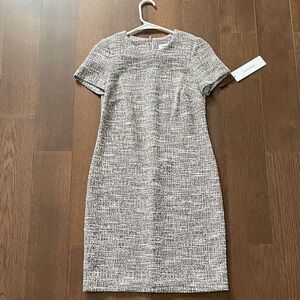 Calvin Klein Neutral Tweed Midi Sheath Dress